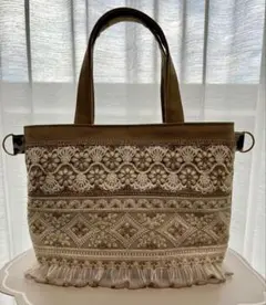 インド刺繍リボントートバッグ⑫