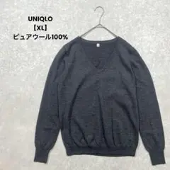 a711＊UNIQLO Ｖネックセーターダークグレー【XL】ピュアウール100%