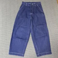 濃紺デニム ワイドパンツ カフ付き