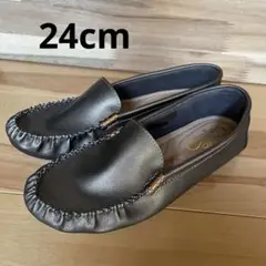【新品】DEMETERダークシルバー モカシン 合成皮革 ローファーL24cm