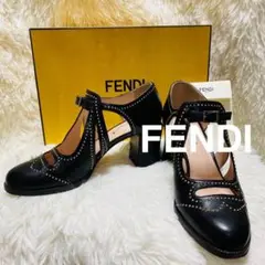 FENDI フェンディ レザー パンプス 38 BLACK ブラック スタッズ