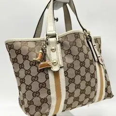GUCCI シェリーライン ミニハンドバッグ GGキャンバス チャーム付き