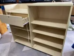 木製レジ受付カウンター ナチュラルウッド 引き出し付き