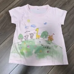 動物イラスト ピンク Tシャツ 90