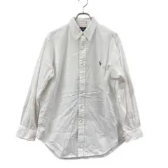 ラルフローレン 長袖シャツL相当 白 無地 刺繍ロゴ オックスフォード【5110