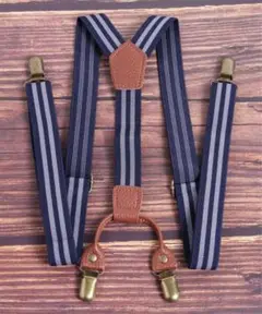 ☆新品☆ サスペンダー　100cm 4クリップ　ネイビー　ストライプ