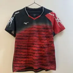 K1114 ミズノ 半袖スポーツウェアTシャツ ブラック 赤 レディース XL