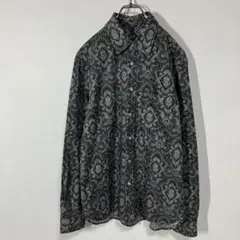 長袖シャツ　ペイズリー　ポケット　ラウンドカット　コットン　古着