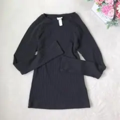 2240 H＆M 長袖リブトップス カットソー 黒 無地 シンプル ベーシック