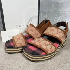 未使用 GUCCI グッチ サンダル ロゴ チェック GG シェリーライン 箱付
