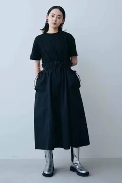 MEDE19F(メデジュウキュウ)カットソーx撥水生地のドッキングワンピース