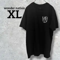 wonder nation【XL】半袖Tシャツ ブラック ロゴT 丸首 英字ロゴ