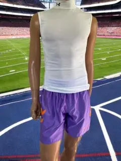 Hummel ヒュンメル ハーフパンツ メンズM パープルオレンジ 光沢テカテカ