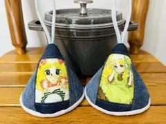 三角鍋つかみ★staub　ストウブ　ホーロー鍋★ミトン　鍋つかみ　デニムリメイク