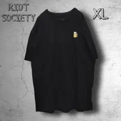 a160　【RIOT SOCIETY】Tシャツ　黒　輸入古着　ビール　刺繍　XL