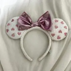 【美品】ディズニーランド ミニー カチューシャ ホワイト×ピンク