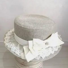 ♡axesfemme♡レース＆リボン付き麦わら　カンカン帽　57.5センチ　麻風