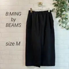 【BEAMS】前スリット入り タイトスカート (M) 黒 ウエストゴム