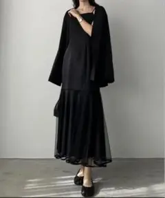 【タグ付き】Louere 裾シアーチュールマーメイドキャミワンピース L