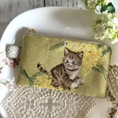 ミモザと猫 ファスナーミニポーチ