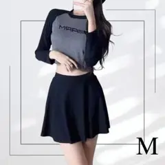セール中☆水着 ラッシュガード M グレーへそ出し 長袖 ツーピース UV 韓国