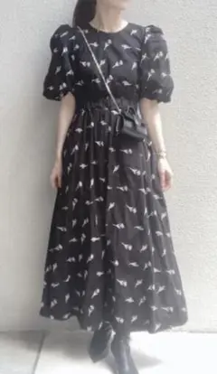 新品 ZARA エンブロイダリー ポプリンワンピース 刺繍 パフスリーブ 花柄M