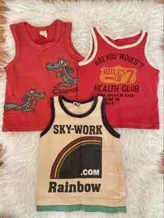 【お買得】ベビー SKY-WORK レインボータンクトップ ワニ 3点セット 赤