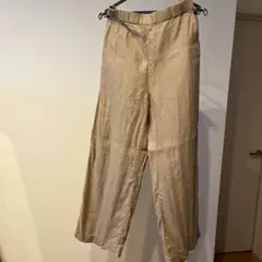 リネン100% ベージュ ワイドパンツ 38
