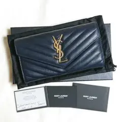 【美品】サンローラン YSL モノグラム フラップ 長財布 ネイビー