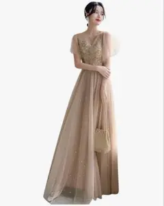 EightSTAR Dress Aラインパーティードレス L シャンパンベージュ