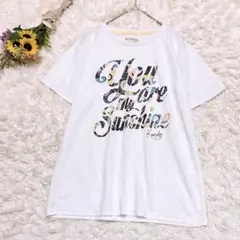 美品＊Kaeppa　半袖Tシャツ　プリント　ストレッチ　ロゴ　カットソー　白LL