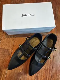 Mila Owen ブラック ダブルストラップバレエシューズ