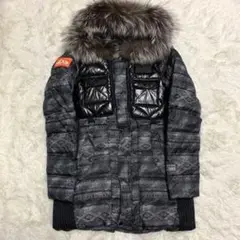 美品 高級 フォックス 切り替え ダウン 総柄 オルテガ柄 ベスト グレー