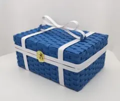 エコクラフト 青と白色のリボン付収納BOX No.2