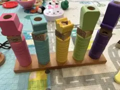カラフルな木製積み木と引っ張るおもちゃセット