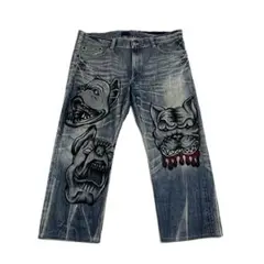 【ペイントデニム DOPE ストリート 犬 雫 ゆるダボ 古着】