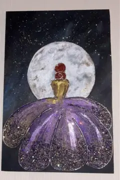 レジンアート、テクスチャアート、美しい紫のドレスと月のアート作品45×30cm