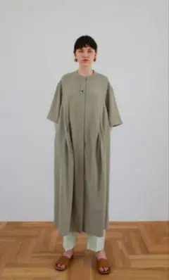 オリーブ 半袖 シャツワンピース