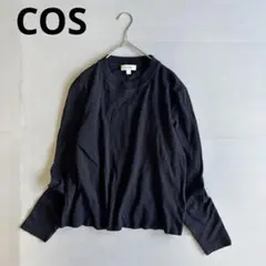 【コス】長袖Tシャツ　クルーネック　黒　ブラック　シンプル　コットン　無地（L）