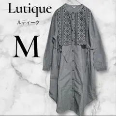 【美品】Lutique ルティーク　刺繍 ロングシャツワンピース M 千鳥柄