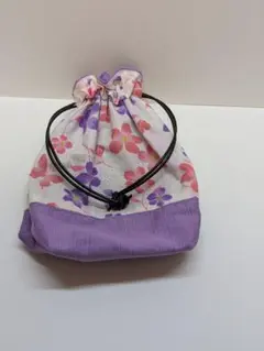 フリル型花柄の巾着（裏地あり）
