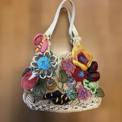 mixage カラフル花モチーフのかごバッグ