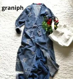 美品　グラニフ　ガウンロングワンピース　羽織り　花柄　総刺繍　デニム　ベルト