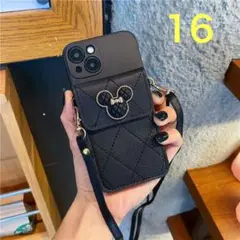 ミッキー　スマホケース　iPhone16 ショルダー付き　携帯カバー　ブラック