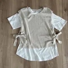 美品 ikka Mサイズ 半袖Tシャツ ホワイト/ベージュ ニットベスト