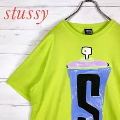 【STUSSY】半袖☆蛍光緑☆M☆ビッグプリント☆ホンジュラス製
