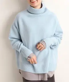 AQUA ハイネックワイドプルオーバー サックスブルー
