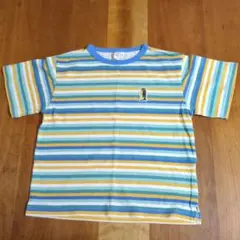 ストライプ柄ペンギン刺繍Tシャツ 130