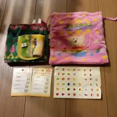 子供用ハンカチ、ワッペンネーム×2 シール　巾着セット