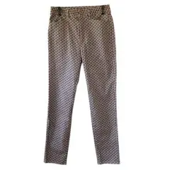 ドゥクラッセ　紫とグレー黒の幾何学模様スリムパンツ　S 新品